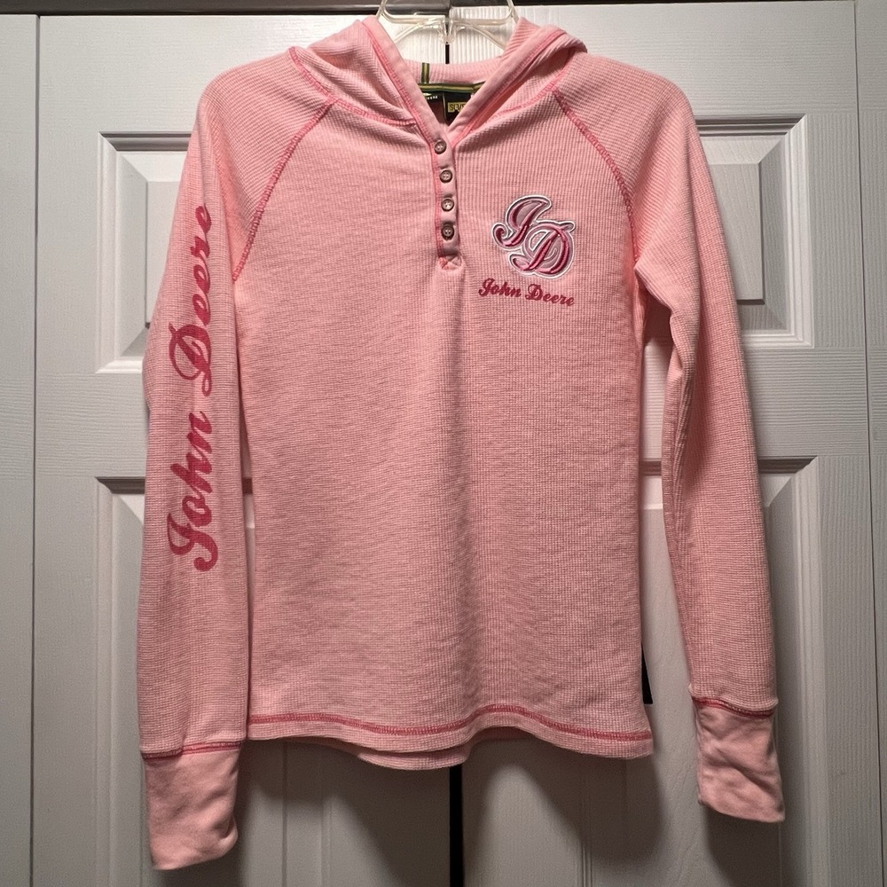 John Deere Juniors Pink Long Sleeve Thermal Hoodie size Small (3/5)